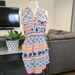 Rue21 Printed Sleeveless Mini Dress in Coral, Navy and White